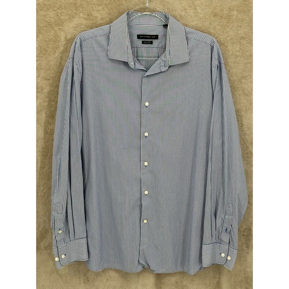 John Varvatos Shirt Mens 17.5 Blue Regular Fit Button Up Long Sleeve‎ Stretch